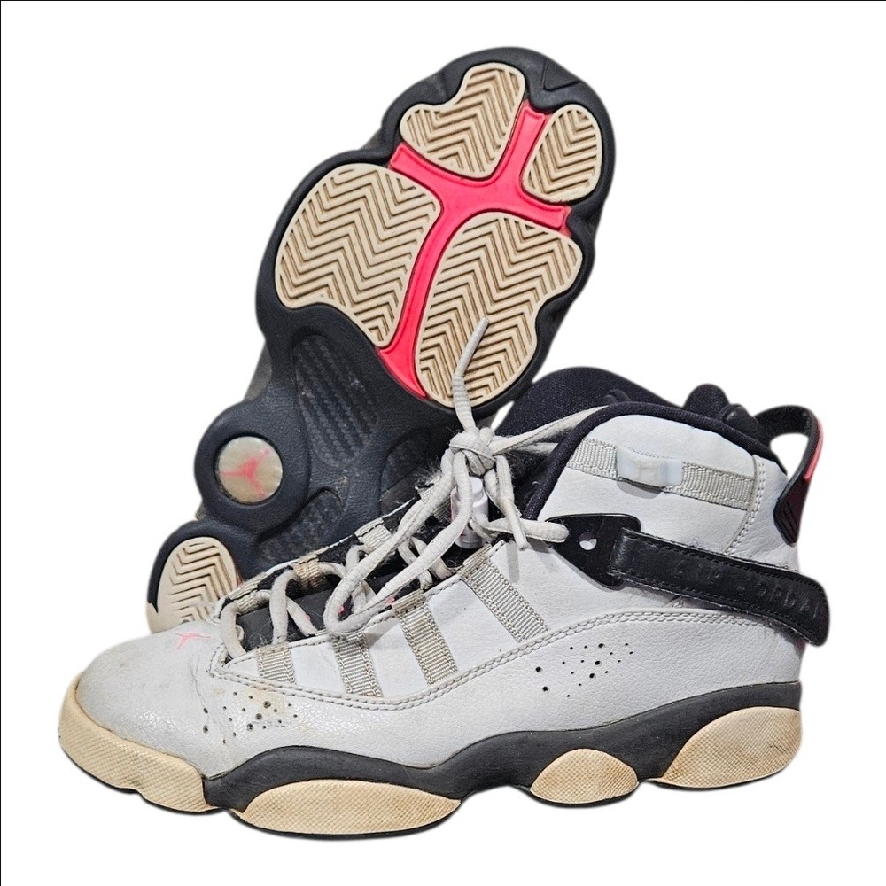 Nike Air Jordan 6 Rings Kids 5Y Wolf Grey Pink Flash Sneakers 323399-009